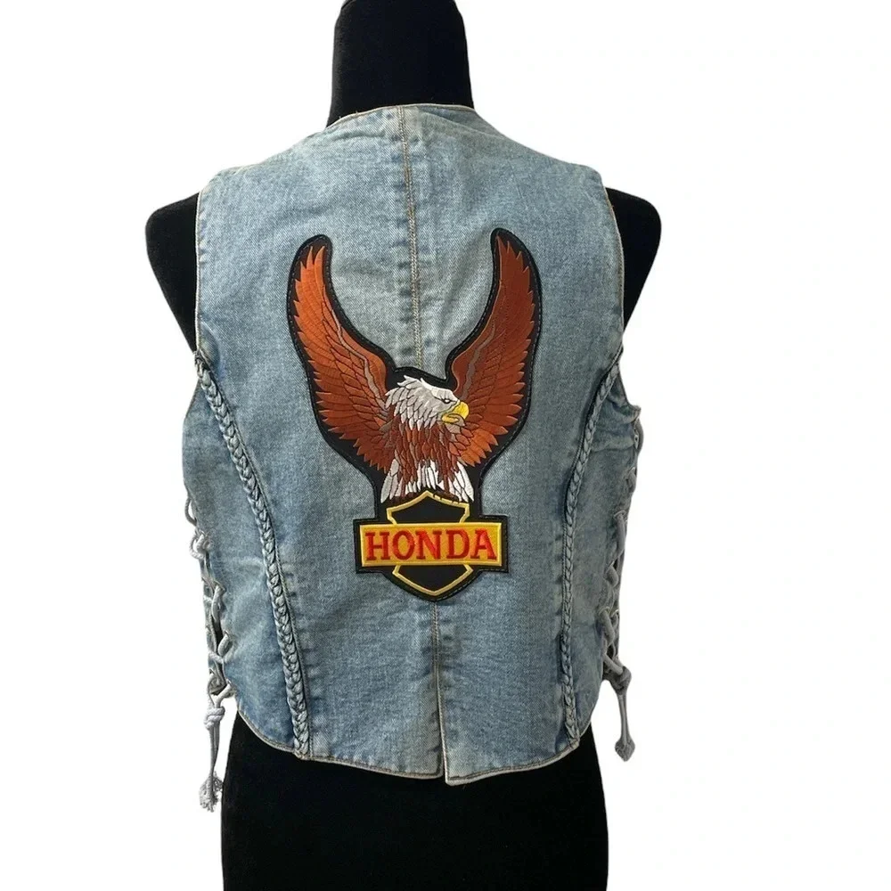 USA Bikers Dream Apparel Jean Vest Medium Honda Eagle on the back - Picture 1 of 16